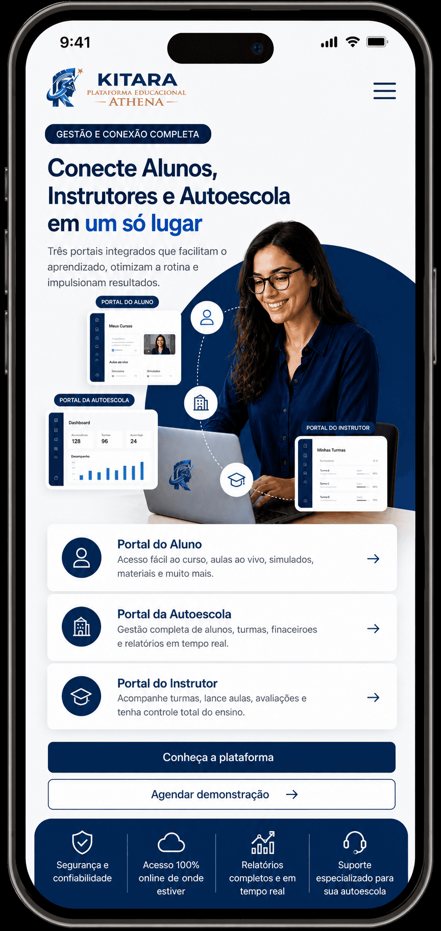 Plataforma Athena no celular: portais do aluno, do instrutor e da autoescola